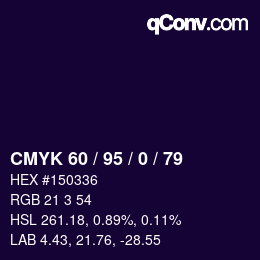 カラーコード: CMYK 60 / 95 / 0 / 79 | qconv.com