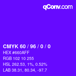 颜色代码: CMYK 60 / 96 / 0 / 0 | qconv.com