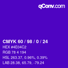 カラーコード: CMYK 60 / 98 / 0 / 24 | qconv.com