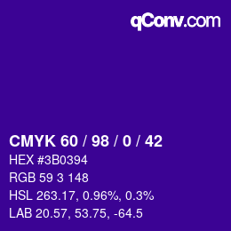 Color code: CMYK 60 / 98 / 0 / 42 | qconv.com