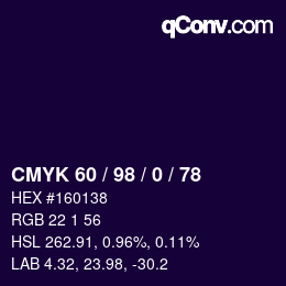 カラーコード: CMYK 60 / 98 / 0 / 78 | qconv.com