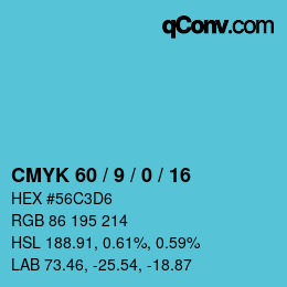 颜色代码: CMYK 60 / 9 / 0 / 16 | qconv.com