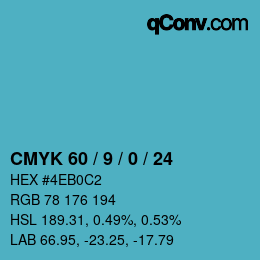 カラーコード: CMYK 60 / 9 / 0 / 24 | qconv.com
