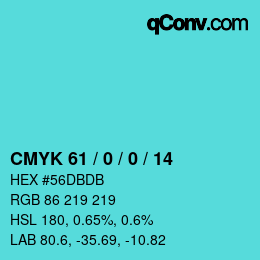 Color code: CMYK 61 / 0 / 0 / 14 | qconv.com