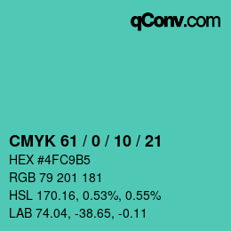 Color code: CMYK 61 / 0 / 10 / 21 | qconv.com