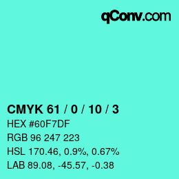 颜色代码: CMYK 61 / 0 / 10 / 3 | qconv.com