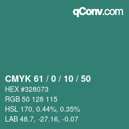 カラーコード: CMYK 61 / 0 / 10 / 50 | qconv.com
