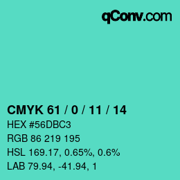 カラーコード: CMYK 61 / 0 / 11 / 14 | qconv.com