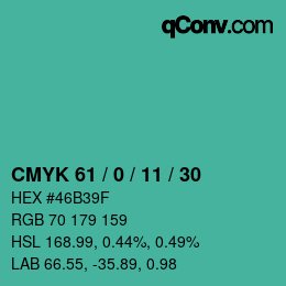 カラーコード: CMYK 61 / 0 / 11 / 30 | qconv.com