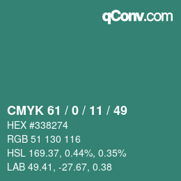 颜色代码: CMYK 61 / 0 / 11 / 49 | qconv.com
