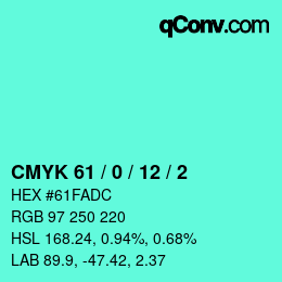 カラーコード: CMYK 61 / 0 / 12 / 2 | qconv.com
