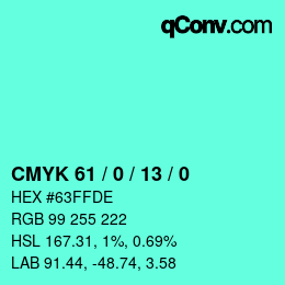 Color code: CMYK 61 / 0 / 13 / 0 | qconv.com