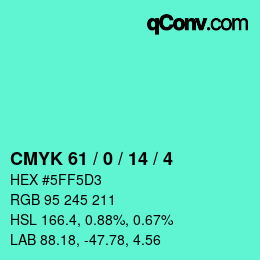 Color code: CMYK 61 / 0 / 14 / 4 | qconv.com