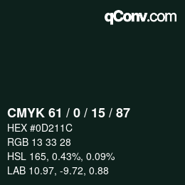 颜色代码: CMYK 61 / 0 / 15 / 87 | qconv.com