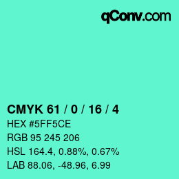 カラーコード: CMYK 61 / 0 / 16 / 4 | qconv.com