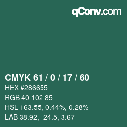 カラーコード: CMYK 61 / 0 / 17 / 60 | qconv.com