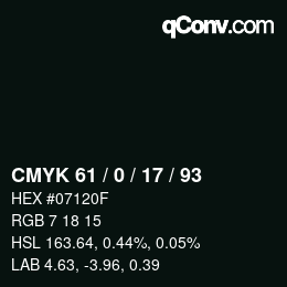 Color code: CMYK 61 / 0 / 17 / 93 | qconv.com