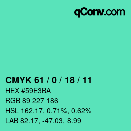 Color code: CMYK 61 / 0 / 18 / 11 | qconv.com