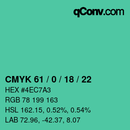 カラーコード: CMYK 61 / 0 / 18 / 22 | qconv.com