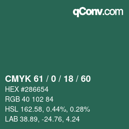 カラーコード: CMYK 61 / 0 / 18 / 60 | qconv.com