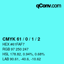 カラーコード: CMYK 61 / 0 / 1 / 2 | qconv.com