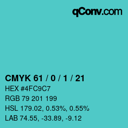 カラーコード: CMYK 61 / 0 / 1 / 21 | qconv.com