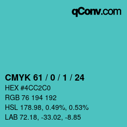 颜色代码: CMYK 61 / 0 / 1 / 24 | qconv.com