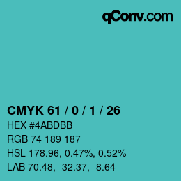 颜色代码: CMYK 61 / 0 / 1 / 26 | qconv.com