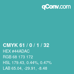 カラーコード: CMYK 61 / 0 / 1 / 32 | qconv.com
