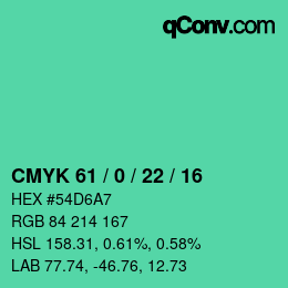 Color code: CMYK 61 / 0 / 22 / 16 | qconv.com