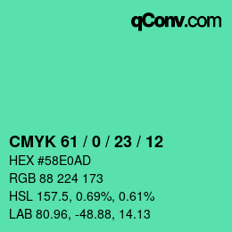 カラーコード: CMYK 61 / 0 / 23 / 12 | qconv.com