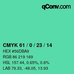 Color code: CMYK 61 / 0 / 23 / 14 | qconv.com