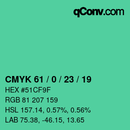 Color code: CMYK 61 / 0 / 23 / 19 | qconv.com