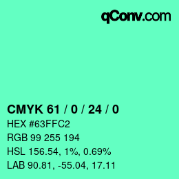 颜色代码: CMYK 61 / 0 / 24 / 0 | qconv.com