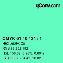 カラーコード: CMYK 61 / 0 / 24 / 1 | qconv.com