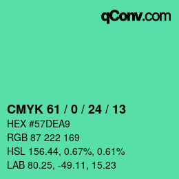 カラーコード: CMYK 61 / 0 / 24 / 13 | qconv.com