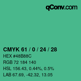 カラーコード: CMYK 61 / 0 / 24 / 28 | qconv.com