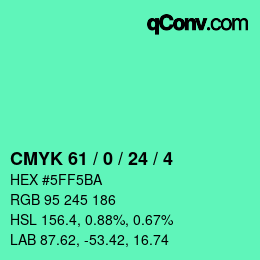 カラーコード: CMYK 61 / 0 / 24 / 4 | qconv.com