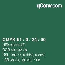 颜色代码: CMYK 61 / 0 / 24 / 60 | qconv.com
