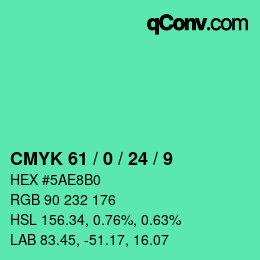 カラーコード: CMYK 61 / 0 / 24 / 9 | qconv.com