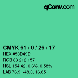 Color code: CMYK 61 / 0 / 26 / 17 | qconv.com