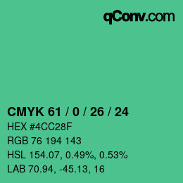 颜色代码: CMYK 61 / 0 / 26 / 24 | qconv.com