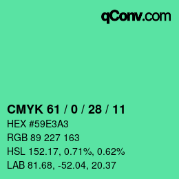 Color code: CMYK 61 / 0 / 28 / 11 | qconv.com