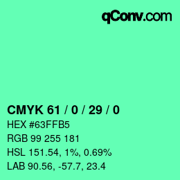 颜色代码: CMYK 61 / 0 / 29 / 0 | qconv.com