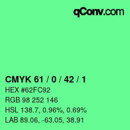 カラーコード: CMYK 61 / 0 / 42 / 1 | qconv.com