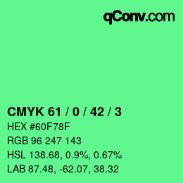 カラーコード: CMYK 61 / 0 / 42 / 3 | qconv.com