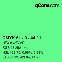 Color code: CMYK 61 / 0 / 44 / 1 | qconv.com