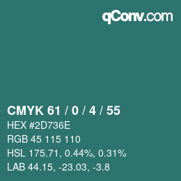 Farbcode: CMYK 61 / 0 / 4 / 55 | qconv.com