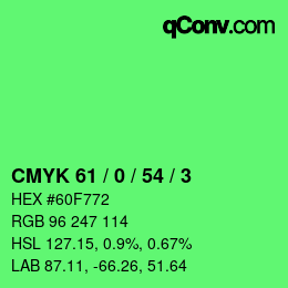 カラーコード: CMYK 61 / 0 / 54 / 3 | qconv.com