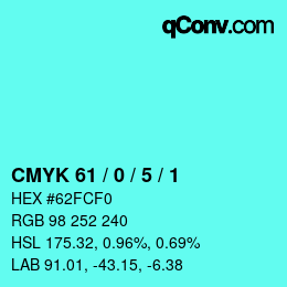 カラーコード: CMYK 61 / 0 / 5 / 1 | qconv.com